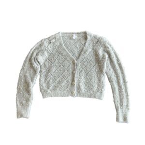 Luna + Ivy White Pearl Button Down Knit Sweater Cardigan Size S